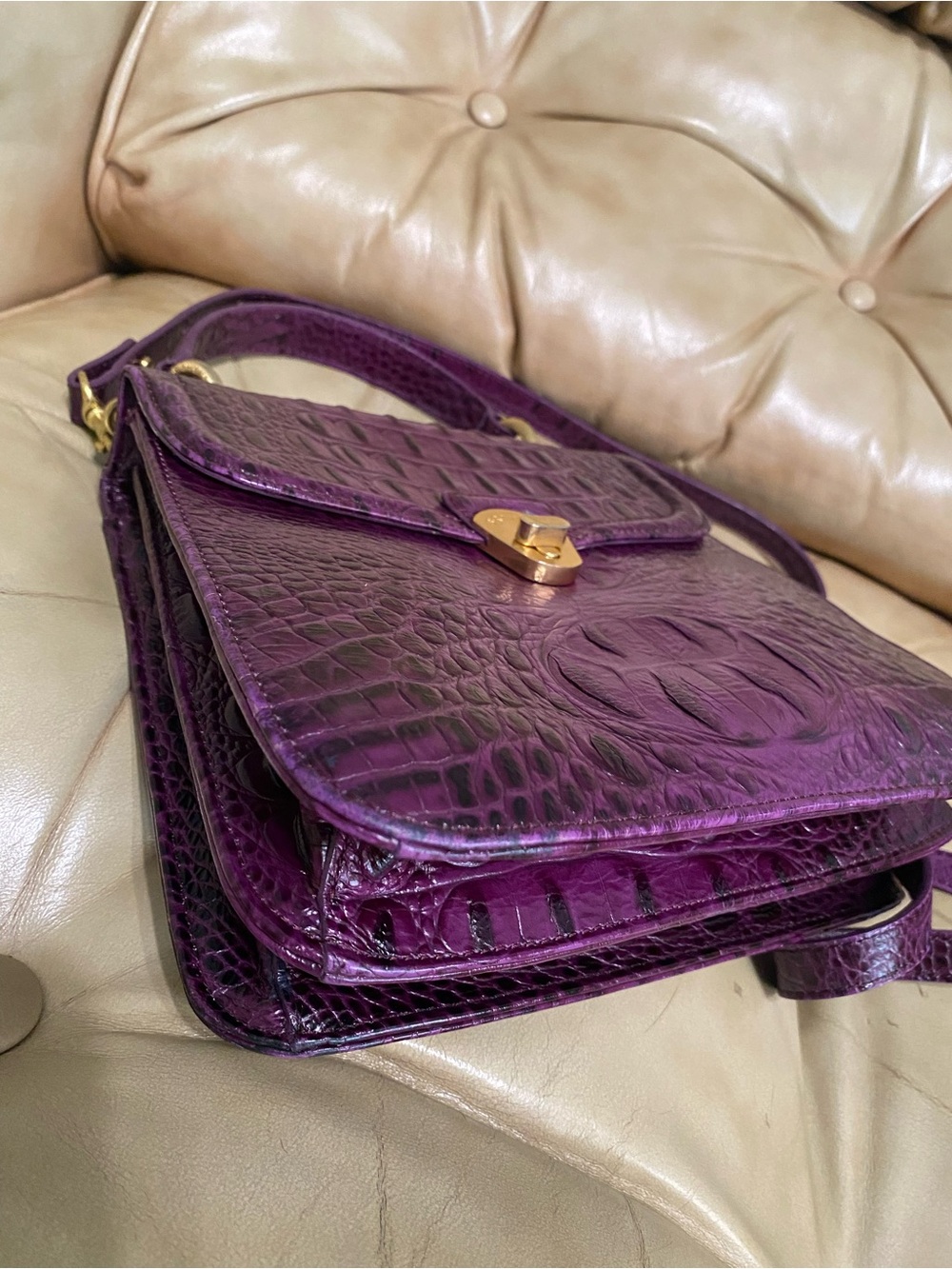 Rare Brahmin DARK IRIS Purple Double Rose Charm Fob Tassel & crossbody Vintage - Picture 10 of 16